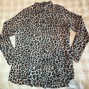 ROCK 47 by Wrangler Womens Leopard Print Long Sleeve Button Down